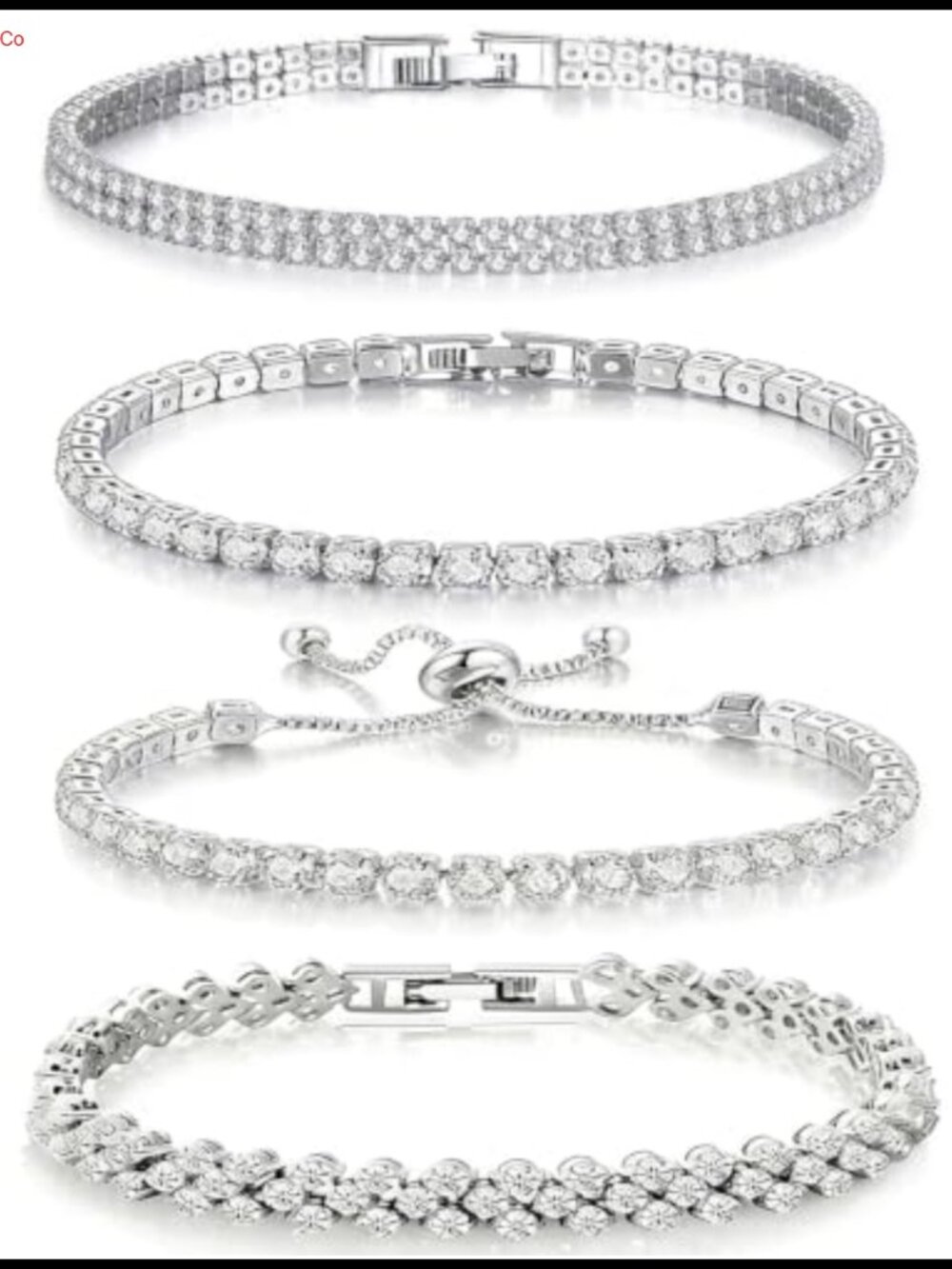 4 Pc Silver Tennis Bracelet Set CZ Stackable Wedding Prom Jewelry